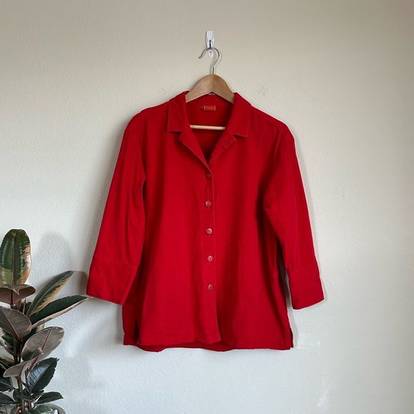 Tianello Red Tencel Button Down Jacket Shirt - Picture 1 of 14